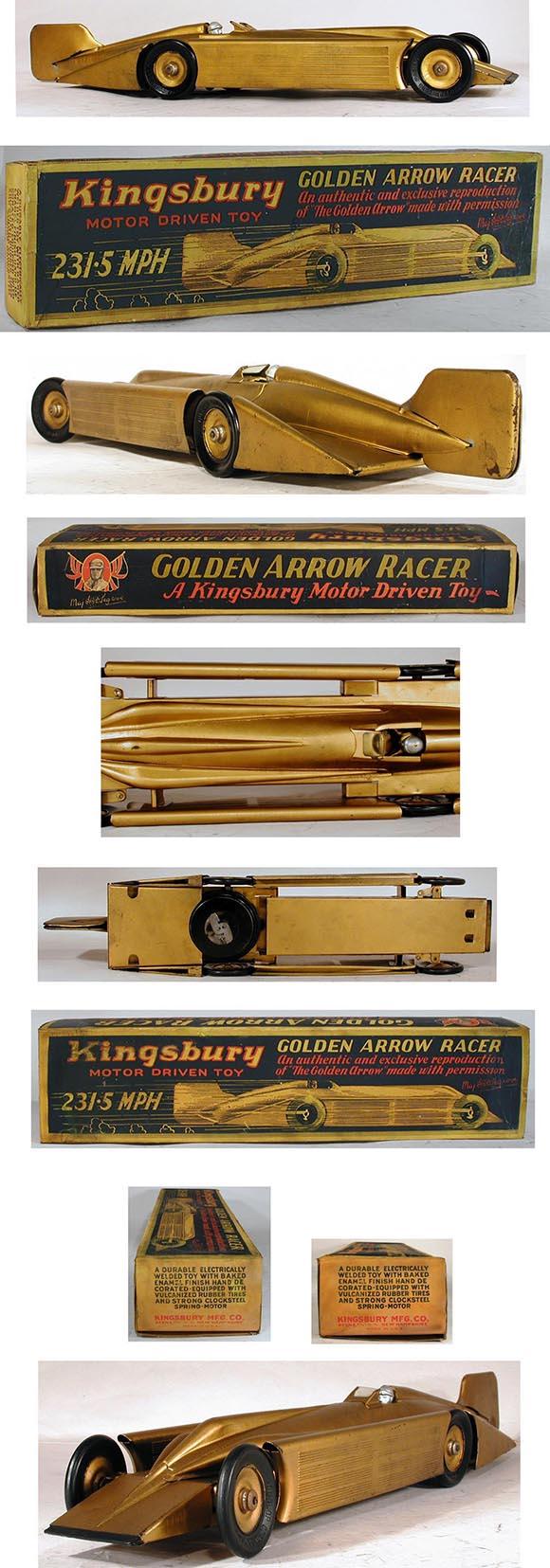 1927 Kingsbury, Clockwork Golden Arrow Racer in Original Box